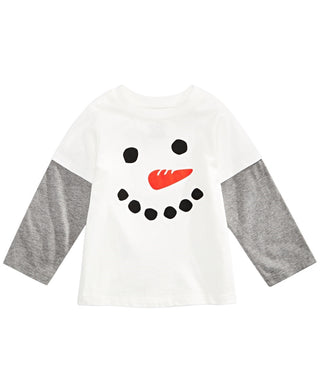 First Impressions Baby Boys Snowman-Print Layered-Look Cotton T-Shirt White Size 24MOS