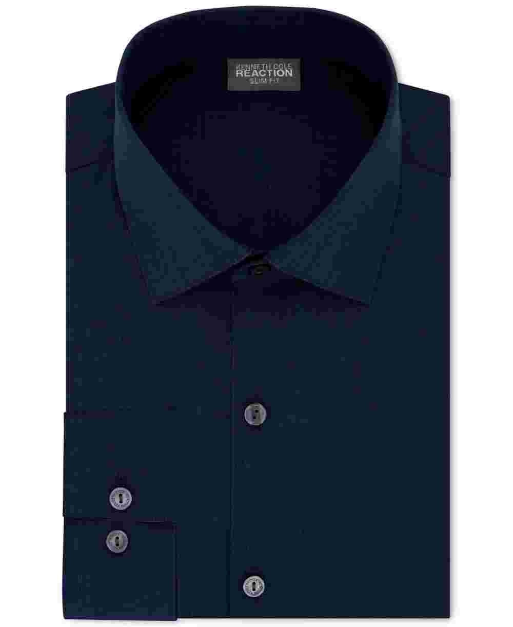 Kenneth Cole Reaction Men's The Flex Slim Fit Wrinkle Free Dress Shirt Navy Size 34-35
