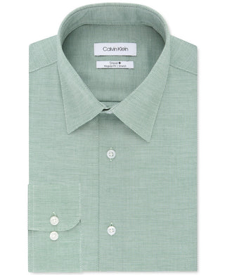 Calvin Klein Men's Steel Classic/Regular Non-Iron Stretch Performance Dress Shirt Green Size 34-35