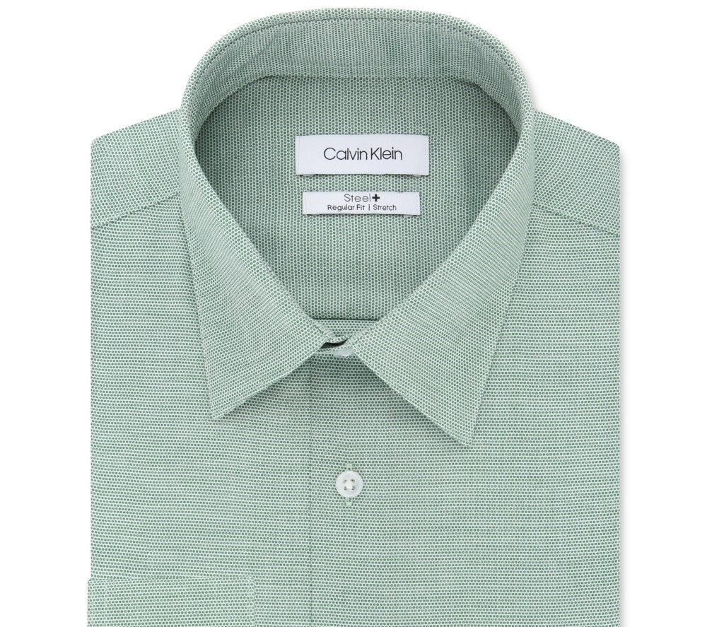 Calvin Klein Men's Steel Classic/Regular Non-Iron Stretch Performance Dress Shirt Green Size 34-35