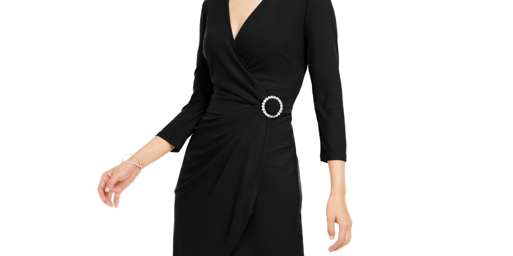 INC International Concepts Women's Rhinestone Wrap Dress Black Size Medium