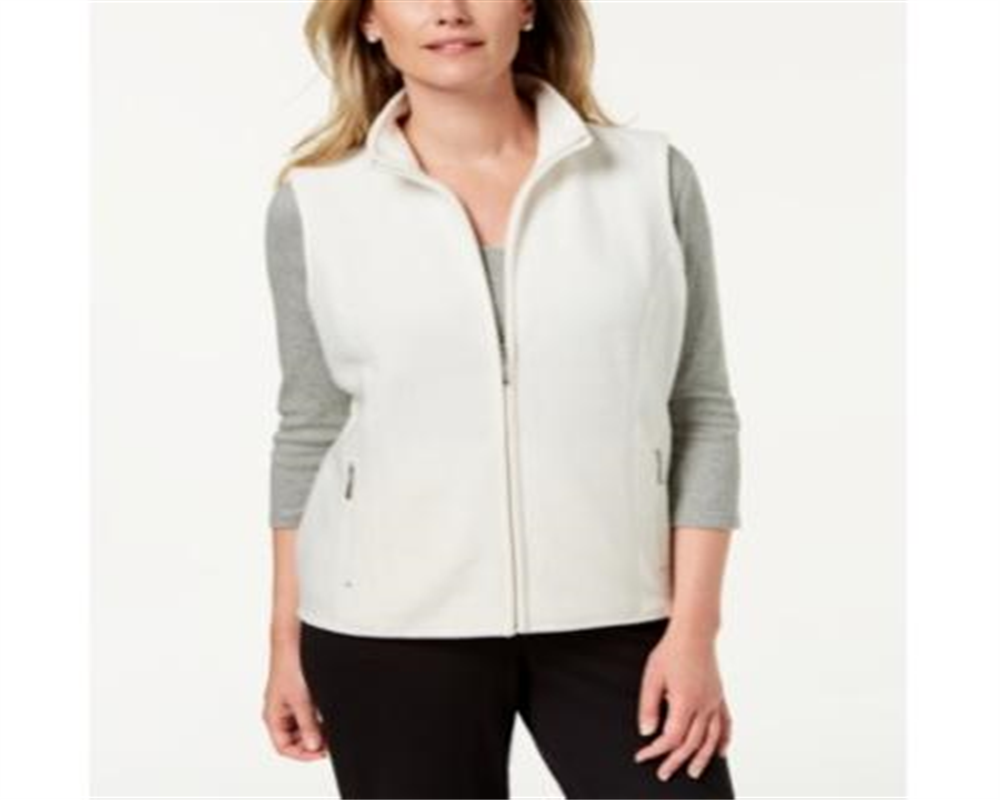 Karen Scott Women's Fleece Zip Front Vest Eggshell Size Petite S