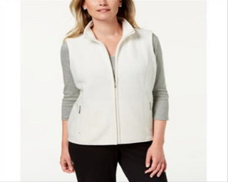 Karen Scott Women's Fleece Zip Front Vest Eggshell Size Petite S