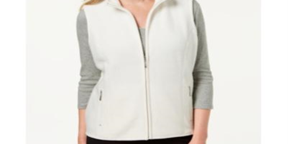 Karen Scott Women's Fleece Zip Front Vest Eggshell Size Petite S
