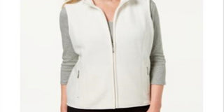 Karen Scott Women's Fleece Zip Front Vest Eggshell Size Petite S