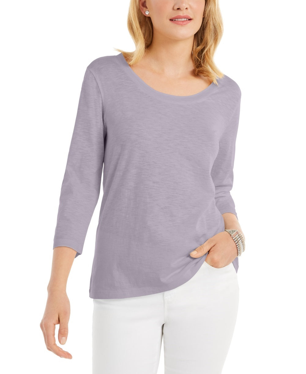 Style & Co Women's 3/4-Sleeve Scoop-Neck Top   Purple Size Small