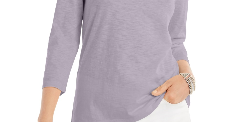Style & Co Women's 3/4-Sleeve Scoop-Neck Top   Purple Size Small