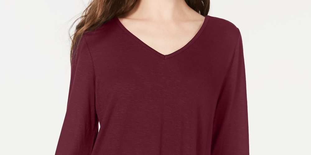 Style & Co Women's V-Neck Chiffon-Hem Top  Red Size Large