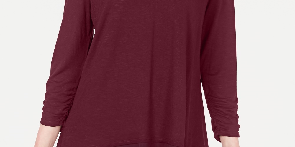 Style & Co Women's V-Neck Chiffon-Hem Top  Red Size Large