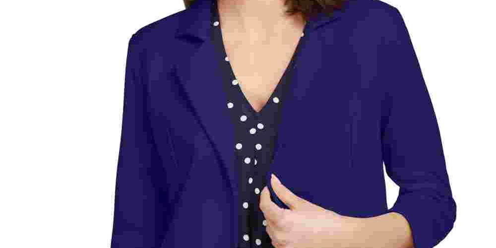 Maison Jules Women's 3/4 Sleeve Knit Blazer  Navy Size Medium