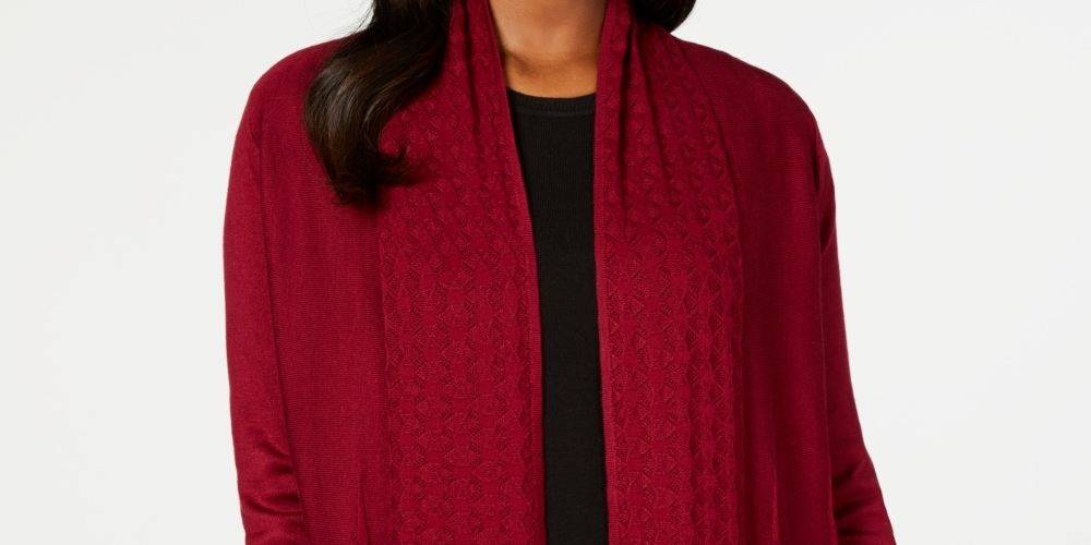 Karen Scott Women's Open-Front Cardigan  Red Size Medium