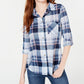 Polly & Esther Juniors' Plaid Roll-Tab Shirt Blue Multi Size Small