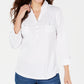Karen Scott Women's  3/4-Sleeve Woven Shirt  White Size Large