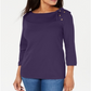 Karen Scott Women's Cotton Shawl Collar Button Top Purple Size Large