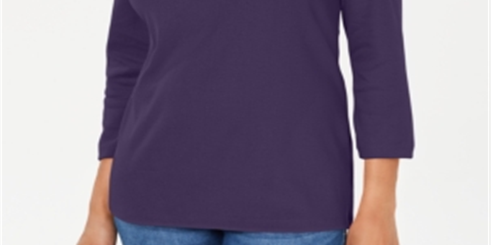 Karen Scott Women's Cotton Shawl Collar Button Top Purple Size Large