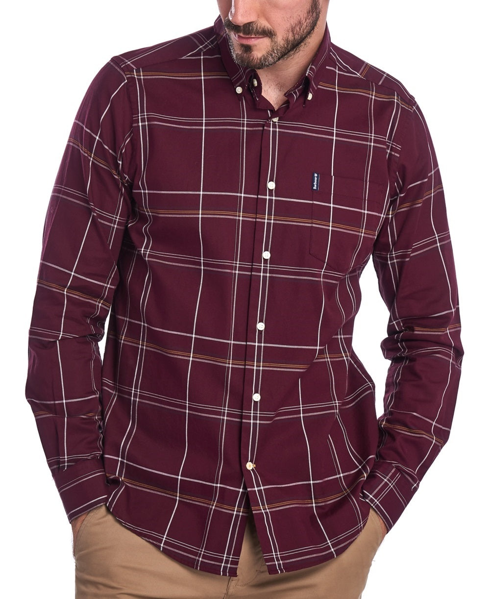 Barbour Men's Tailored-Fit Highland Check Shirt Wine Size Small