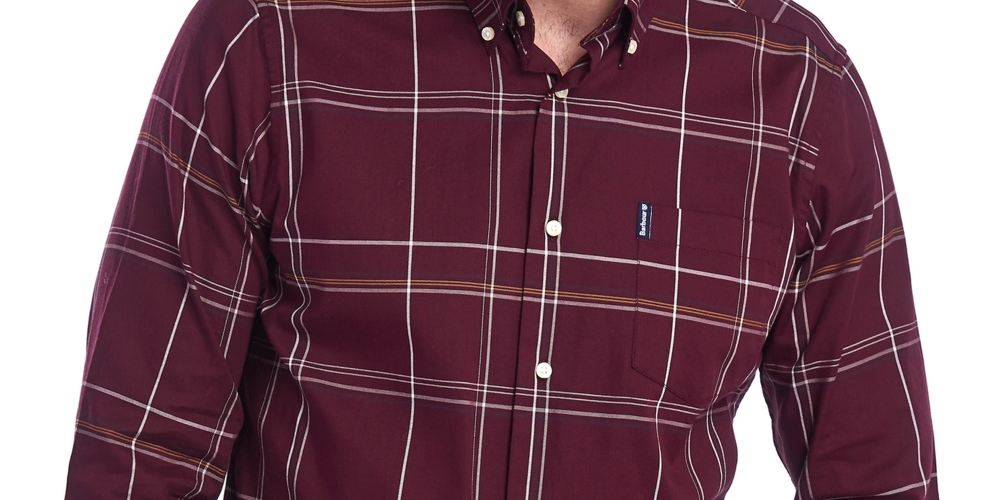 Barbour Men's Tailored-Fit Highland Check Shirt Wine Size Small