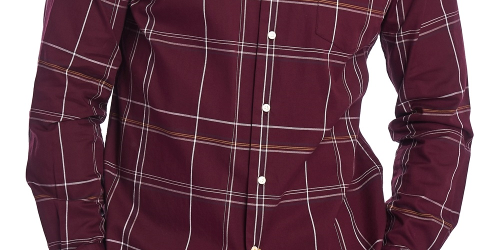 Barbour Men's Tailored-Fit Highland Check Shirt Wine Size Small