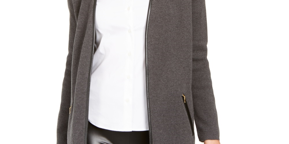 Charter Club Women's Milano Cotton Open-Front Cardigan Gray Size X-Small