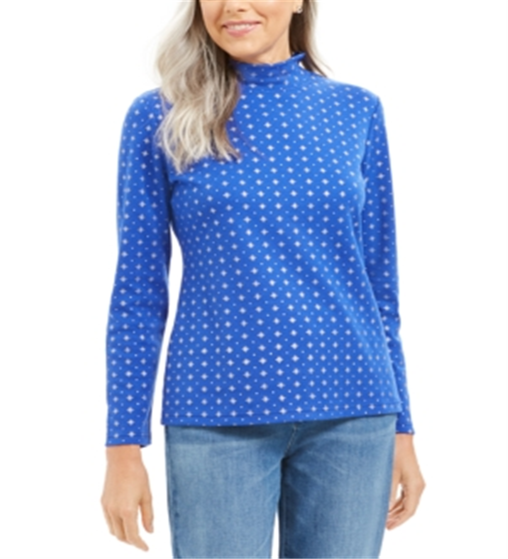 Karen Scott Women's Snowflake Dot Printed Mock Neck Top Ultra Blue Size Petite XL