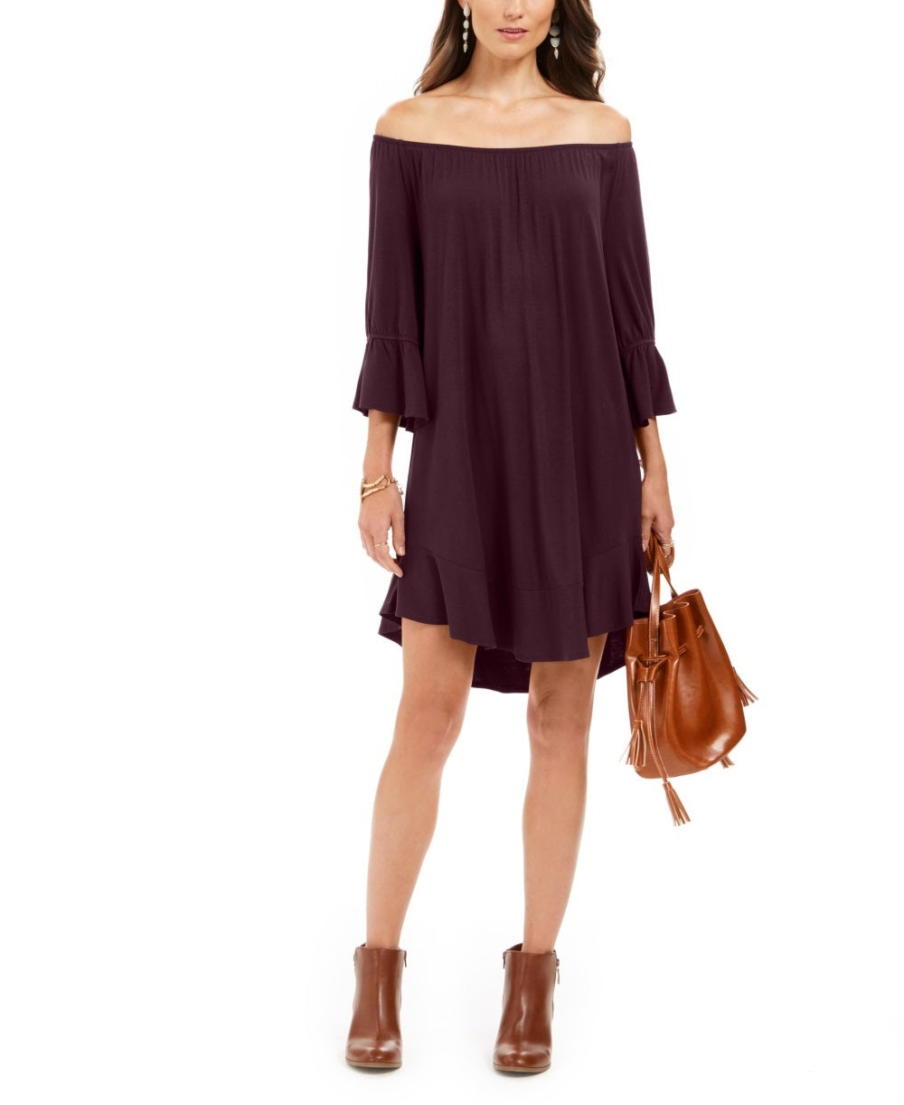 Style & Co Women's Off-The-Shoulder Ruffled Dress  Purple Size XX-Large