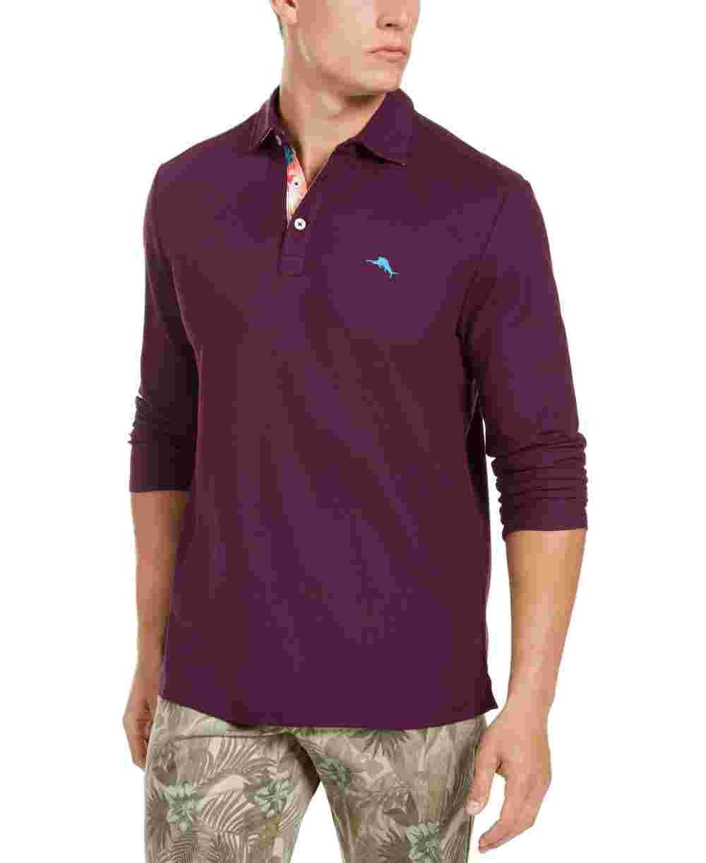 Tommy Bahama Men's Long Sleeve Polo Shirt Purple Size Large