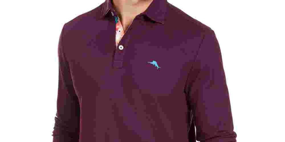 Tommy Bahama Men's Long Sleeve Polo Shirt Purple Size Large