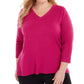 Karen Scott Women's Plus Size V-Neck Luxsoft Sweater Pink 0X