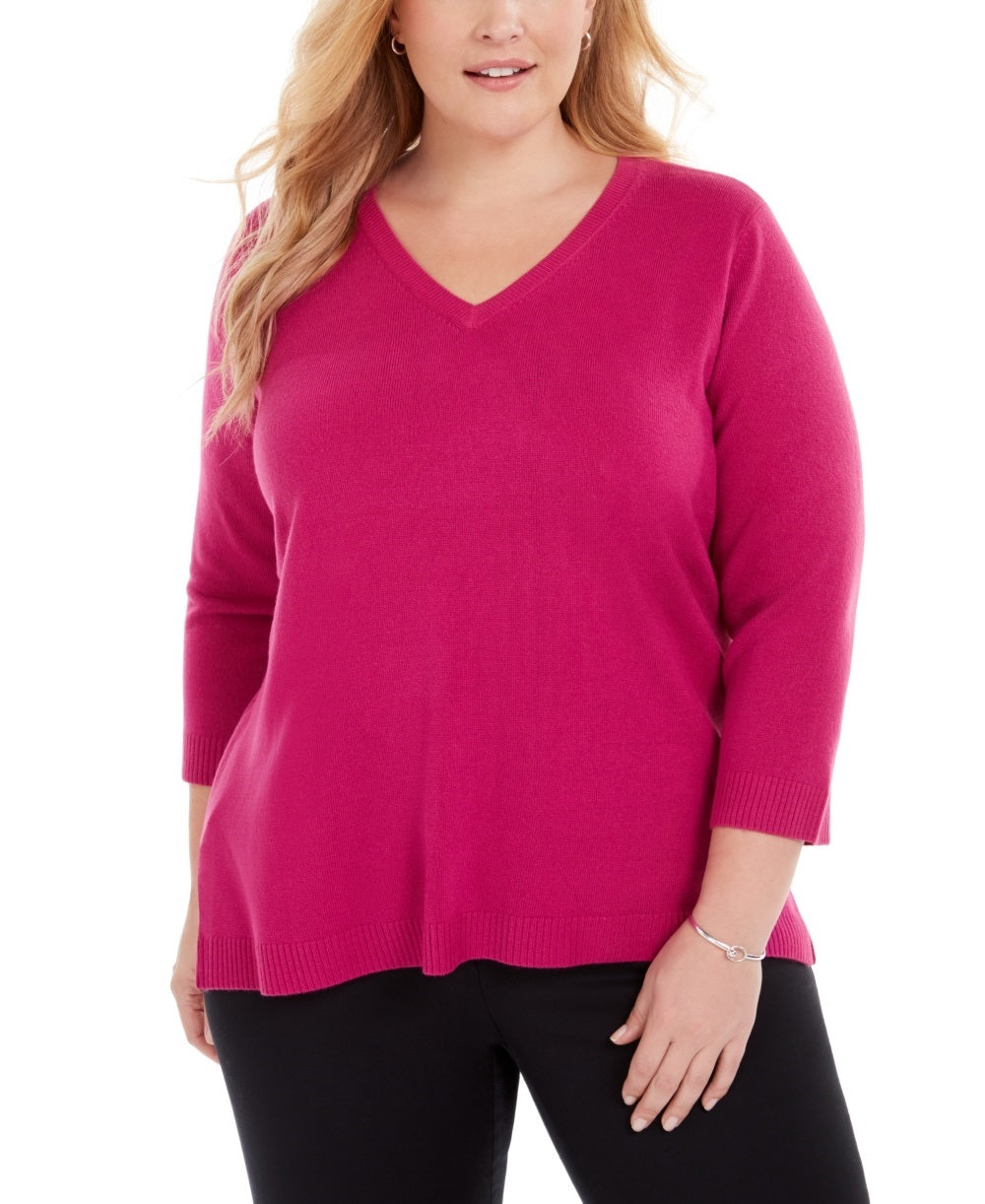 Karen Scott Women's Plus Size V-Neck Luxsoft Sweater Pink 0X