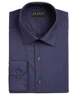 Alfani Men's Printed Collared Slim Fit Stretch Dress Shirt Navy Size 16.5X32-33