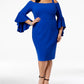 R & M Richards Women's Plus Off-The-Shoulder Flared-Sleeve Dress Blue Size 18W