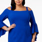 R & M Richards Women's Plus Off-The-Shoulder Flared-Sleeve Dress Blue Size 18W