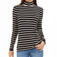 Charter Club Women's Striped Turtleneck Top Black Size Small