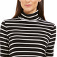 Charter Club Women's Striped Turtleneck Top Black Size Small