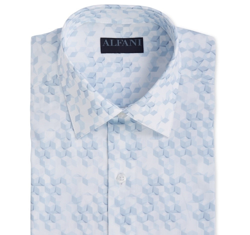 AlfaTech by Alfani Men's Athletic Fit Print Dress Shirts Navy 16X34-35