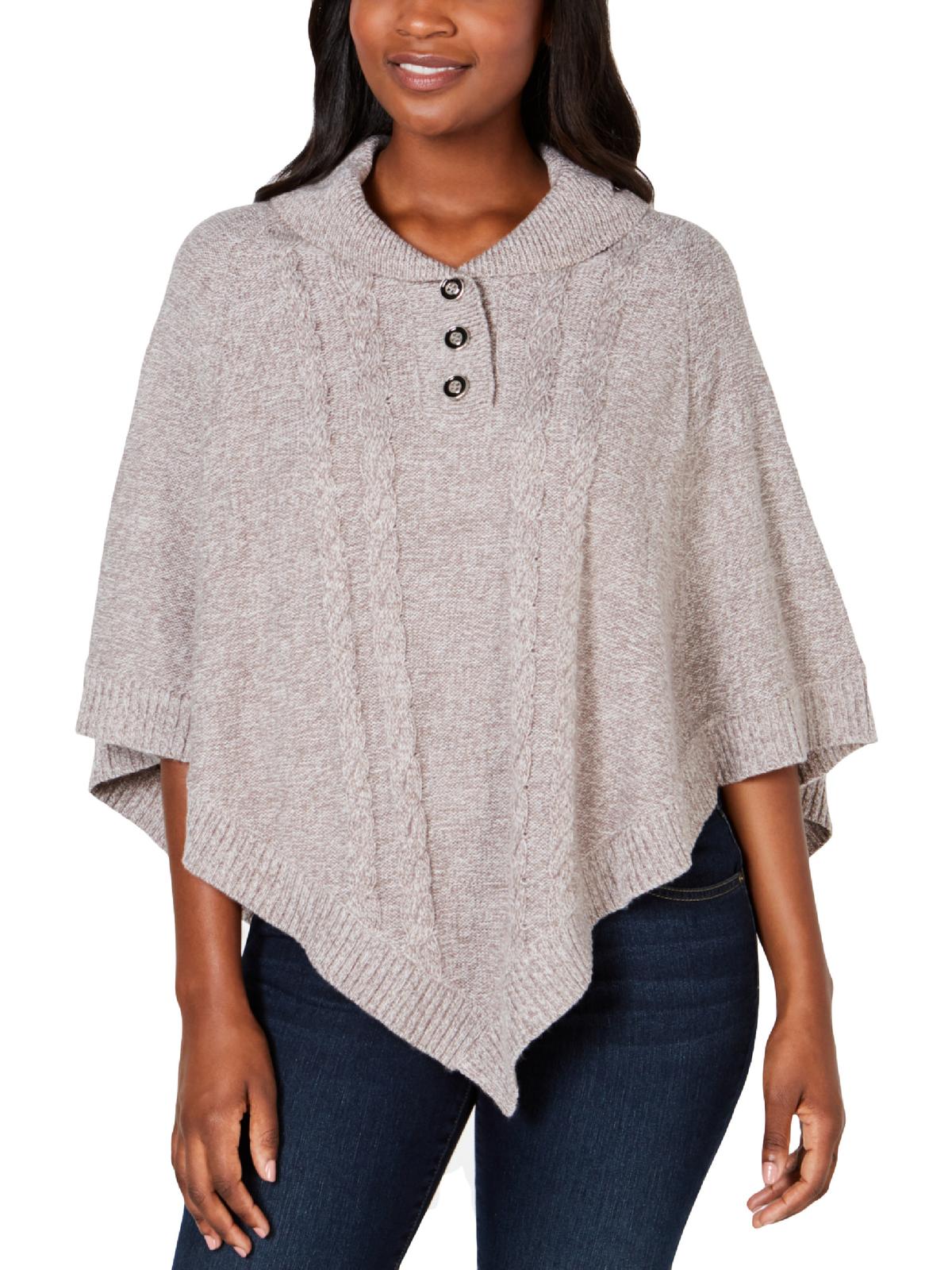 Karen Scott Women's Shawl Collar Poncho Gray-White Size S/M