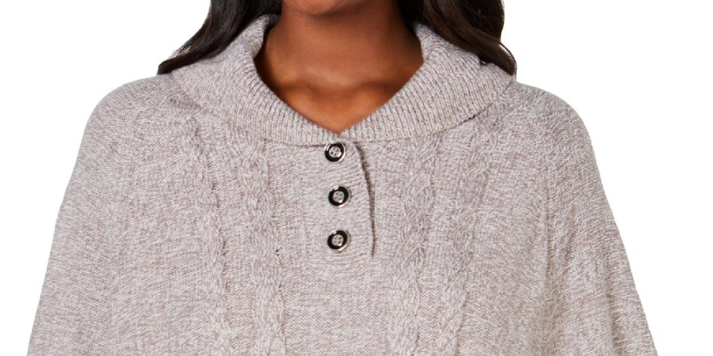 Karen Scott Women's Shawl Collar Poncho Gray-White Size S/M