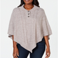 Karen Scott Women's Shawl Collar Poncho Gray-White Size S/M