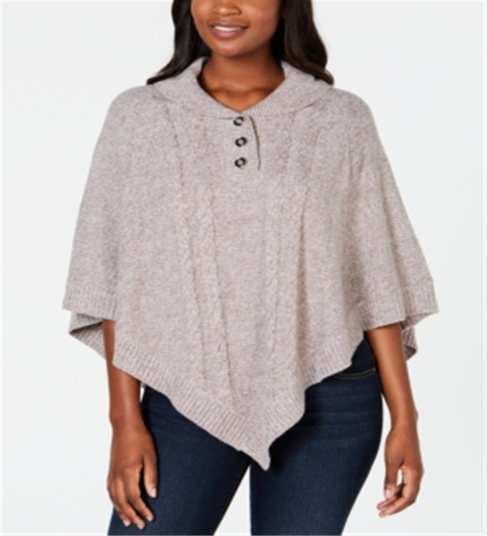 Karen Scott Women's Shawl Collar Poncho Gray-White Size S/M