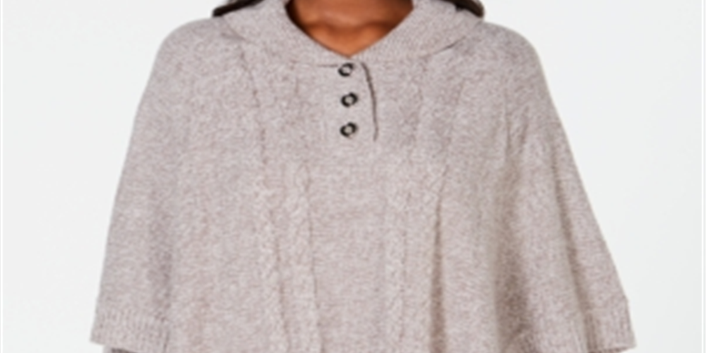 Karen Scott Women's Shawl Collar Poncho Gray-White Size S/M