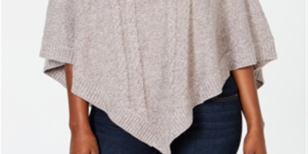 Karen Scott Women's Shawl Collar Poncho Gray-White Size S/M