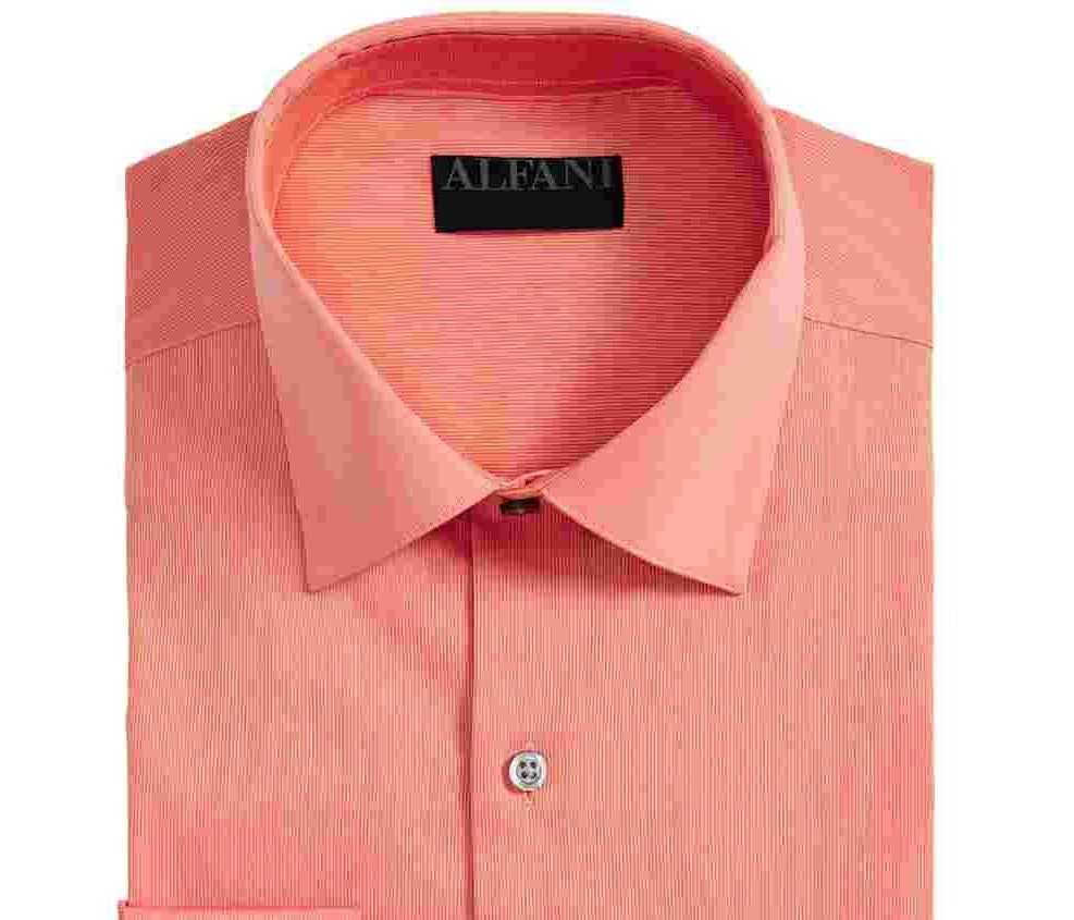 Alfani Men's Bedford Cord Classic/Regular Fit Dress Shirt Orange Size 34-35