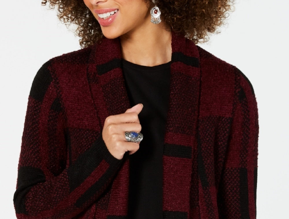 Style & Co Women's Plaid Jacquard Cardigan Sweater Red Size Small
