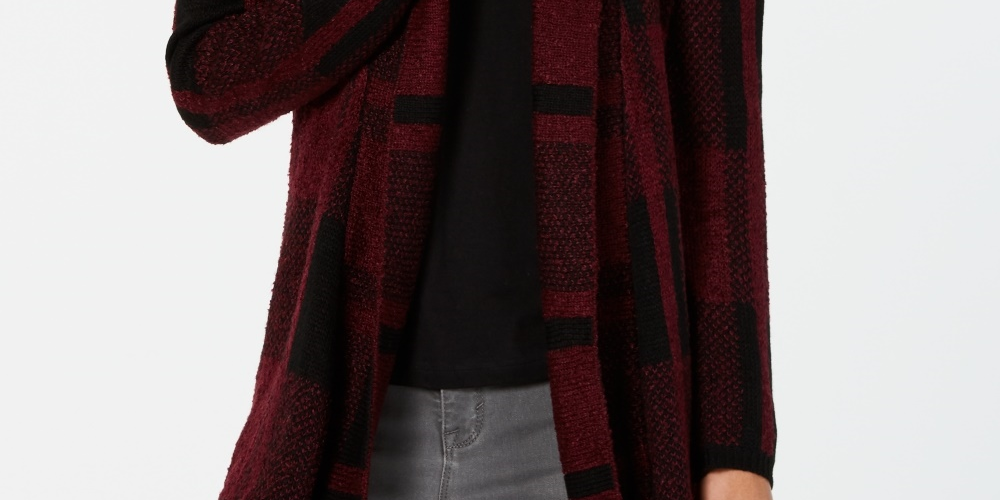 Style & Co Women's Plaid Jacquard Cardigan Sweater Red Size Small