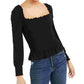 Bar III Women's Smocked Square-Neck Top Black Size Medium