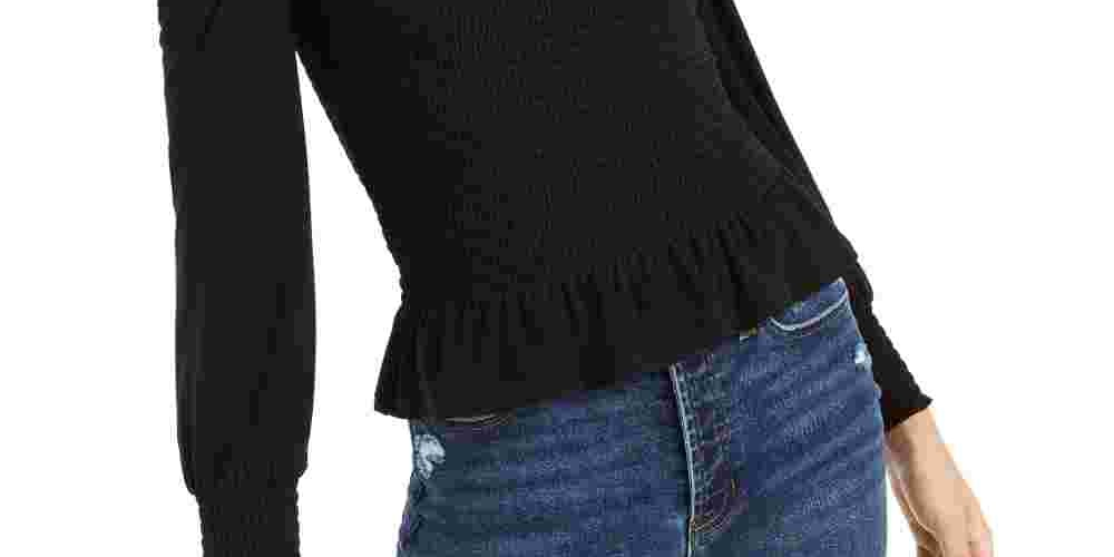 Bar III Women's Smocked Square-Neck Top Black Size Medium