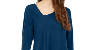 Alfani Women's Asymmetrical-Hem 3/4-Sleeve Top Green Size Medium