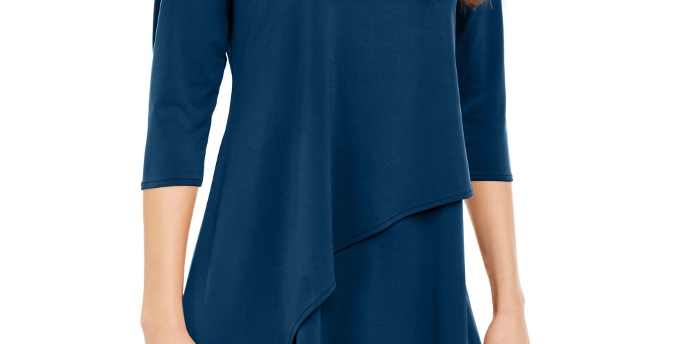 Alfani Women's Asymmetrical-Hem 3/4-Sleeve Top Green Size Medium