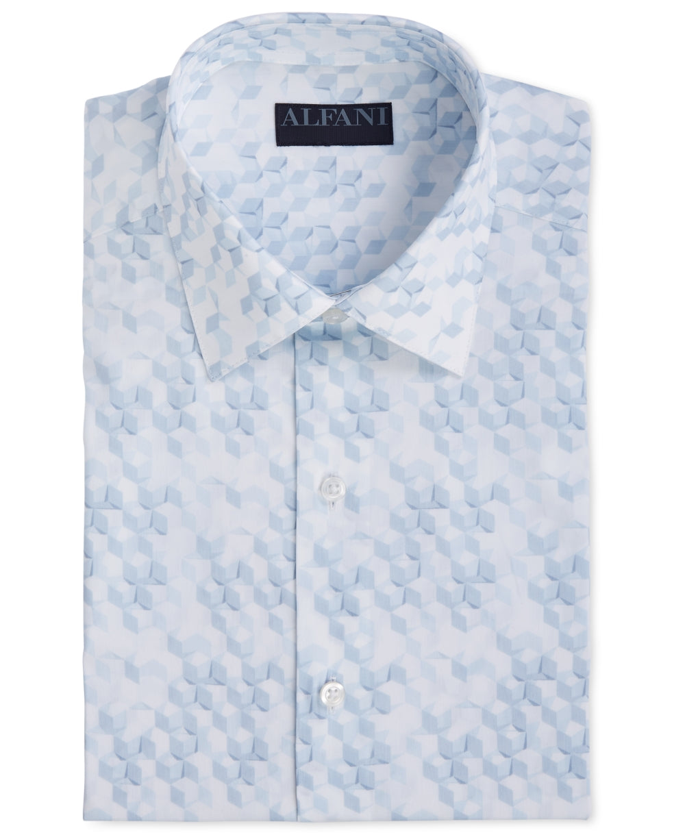 Alfani Men's Classic Light Geometic Print Dress Shirt Blue Size 14X14