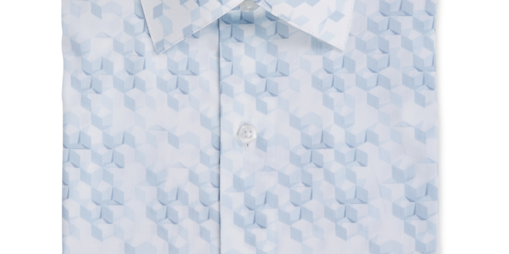 Alfani Men's Classic Light Geometic Print Dress Shirt Blue Size 14X14